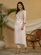 Juniper Pink Floral Printed Rayon Kurta With Sequins & Beads Work | Grocsy