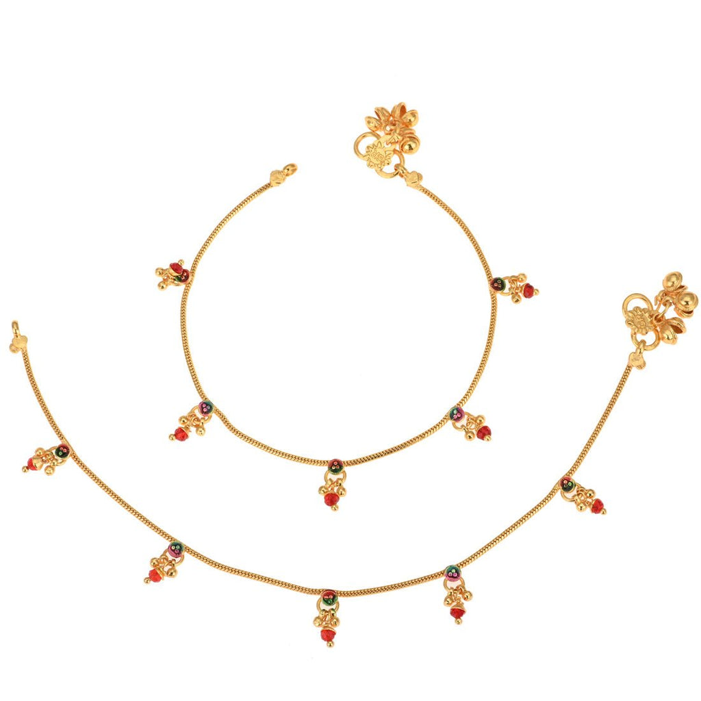 AanyaCentric Gold-Polished Traditional Anklets Payal - Classic and Stylish for Women and Girls | Grocsy