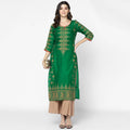 Cheera Hand Block Print Bottle Green & Skin Color Straight Kurta With Palazzo (MAAI-091K) | Grocsy