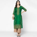 Cheera Hand Block Print Bottle Green & Skin Color Straight Kurta With Palazzo (MAAI-091K) | Grocsy