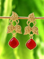 Joban Fashion Women Red Stone Matte Gold Earrings | Grocsy