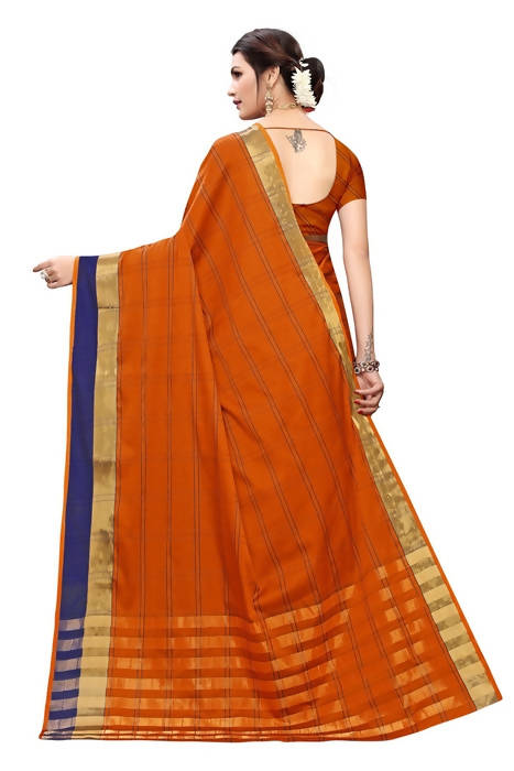 Vamika Orange Cotton Silk Weaving Saree (Rimi Checks Orange) | Grocsy