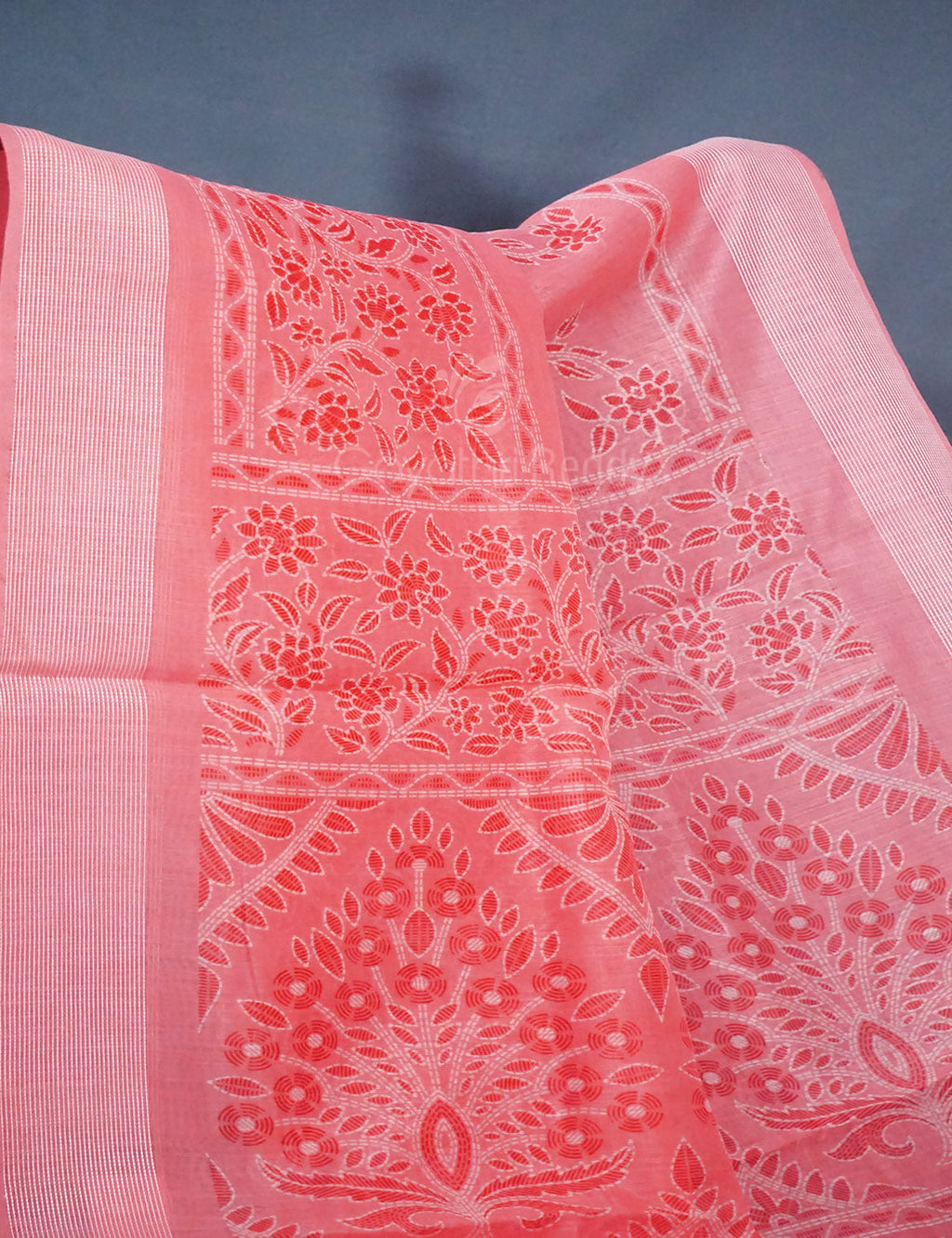 Shades of Light Peach Colour Floral Print Semi Chanderi Saree By Gayathri Reddy Designer Studio | Grocsy