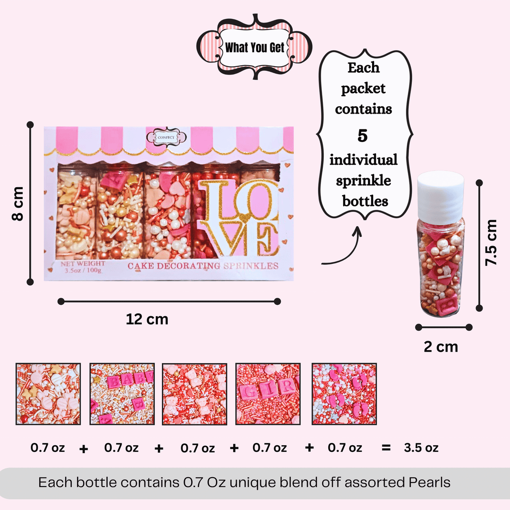 Confect Girls Baby Shower Sprinkles | Mix Silver, Gold & Blush pink Sprinkles Pack of 5 | Grocsy