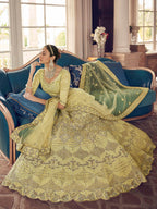 Myra Lime Yellow Crepe Embroidered Lehenga | Grocsy