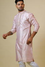 Light Coral Designer Men's Kurta by Hilo Design | Grocsy