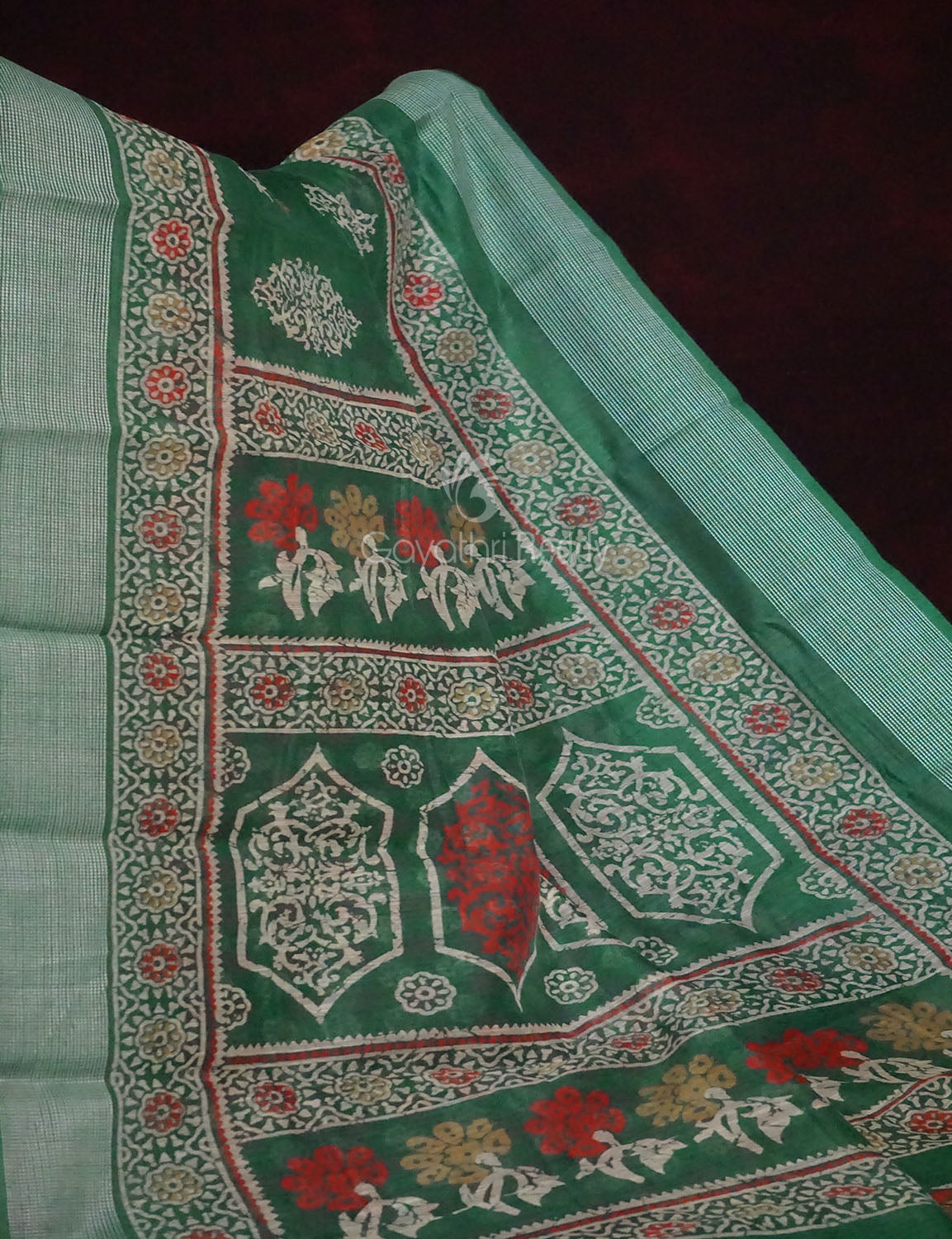 Green Colored Motif Prints Semi Chanderi Saree By Gayathri Reddy Designer Studio | Grocsy