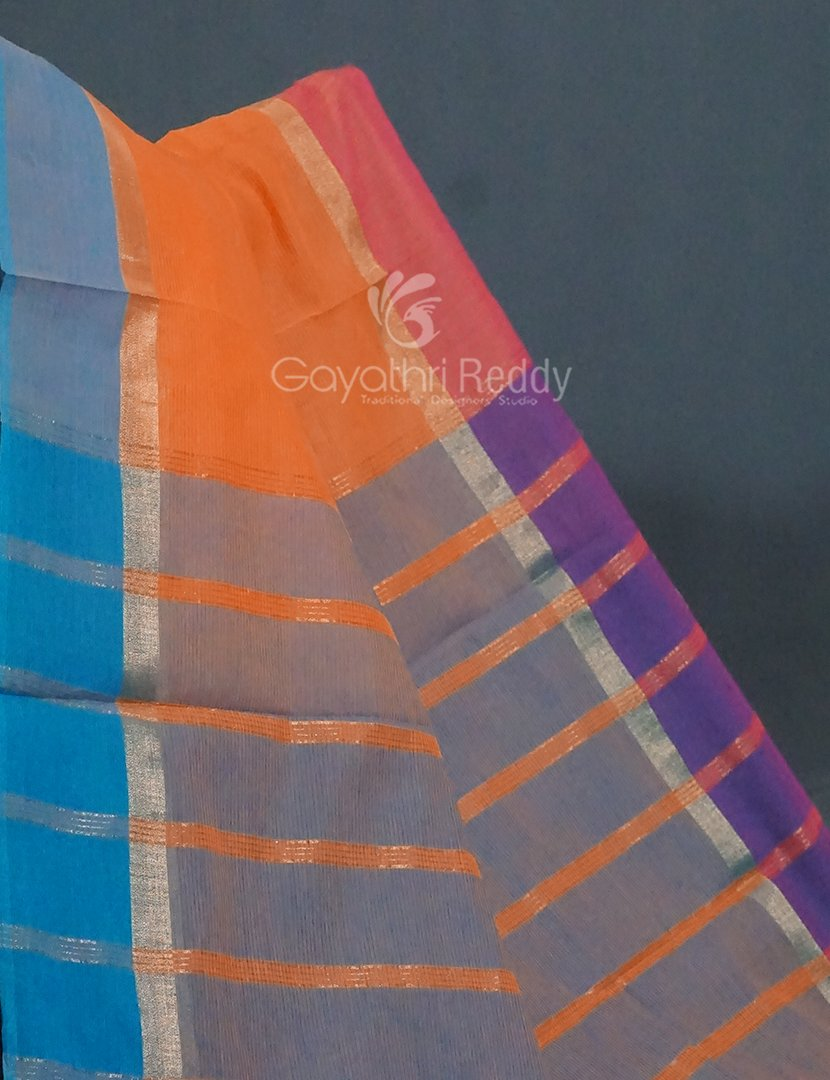 Dual Shades of Orange With Contrast Blouse Pure Mangalgiri Cotton By Gayathri Reddy Designer Studio | Grocsy