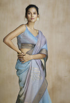 Anaita Dark Grey Fancy Fabric With Digital Print Saree With Blouse | Grocsy