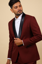 Burgundy Designer Tuxedo With Black Satin Lapels by Hilo Design | Grocsy