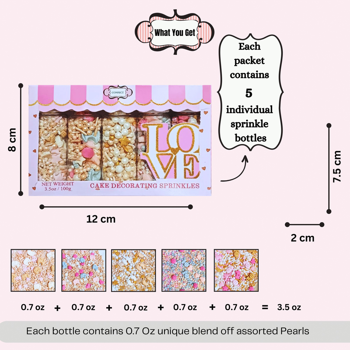 Confect Girls Baby Shower Sprinkles | Mix Heart, Teddy, Baby Feed Bottle & Baby Feet Sprinkles | Grocsy