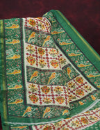 Shades of Off White And Mango Green Colour Patan Patola Semi Chanderi Saree By Gayathri Reddy Designer Studio | Grocsy