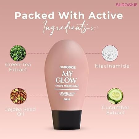 Suroskie My Glow Tinted Moisturizer, 60ml, Medium Shade, SPF 30, With Niacinamide and Natural Extracts | Grocsy
