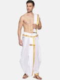 Sethukrishna Men White & Gold-Toned Solid Ready Made Dhoti Pants | Grocsy
