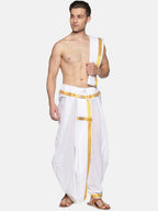 Sethukrishna Men White & Gold-Toned Solid Ready Made Dhoti Pants | Grocsy