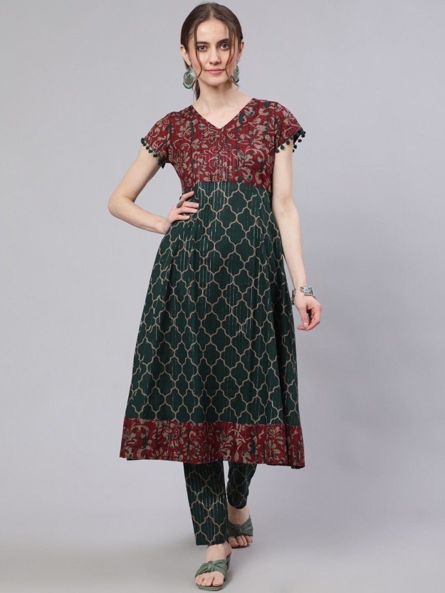 Aks Ethnic Motifs Printed Pure Cotton Anarkali Kurta | Grocsy