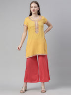 Souchii Peach-Coloured Knitted Palazzos | Grocsy