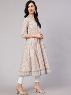 Aks Floral Printed Cotton Anarkali Kurta | Grocsy