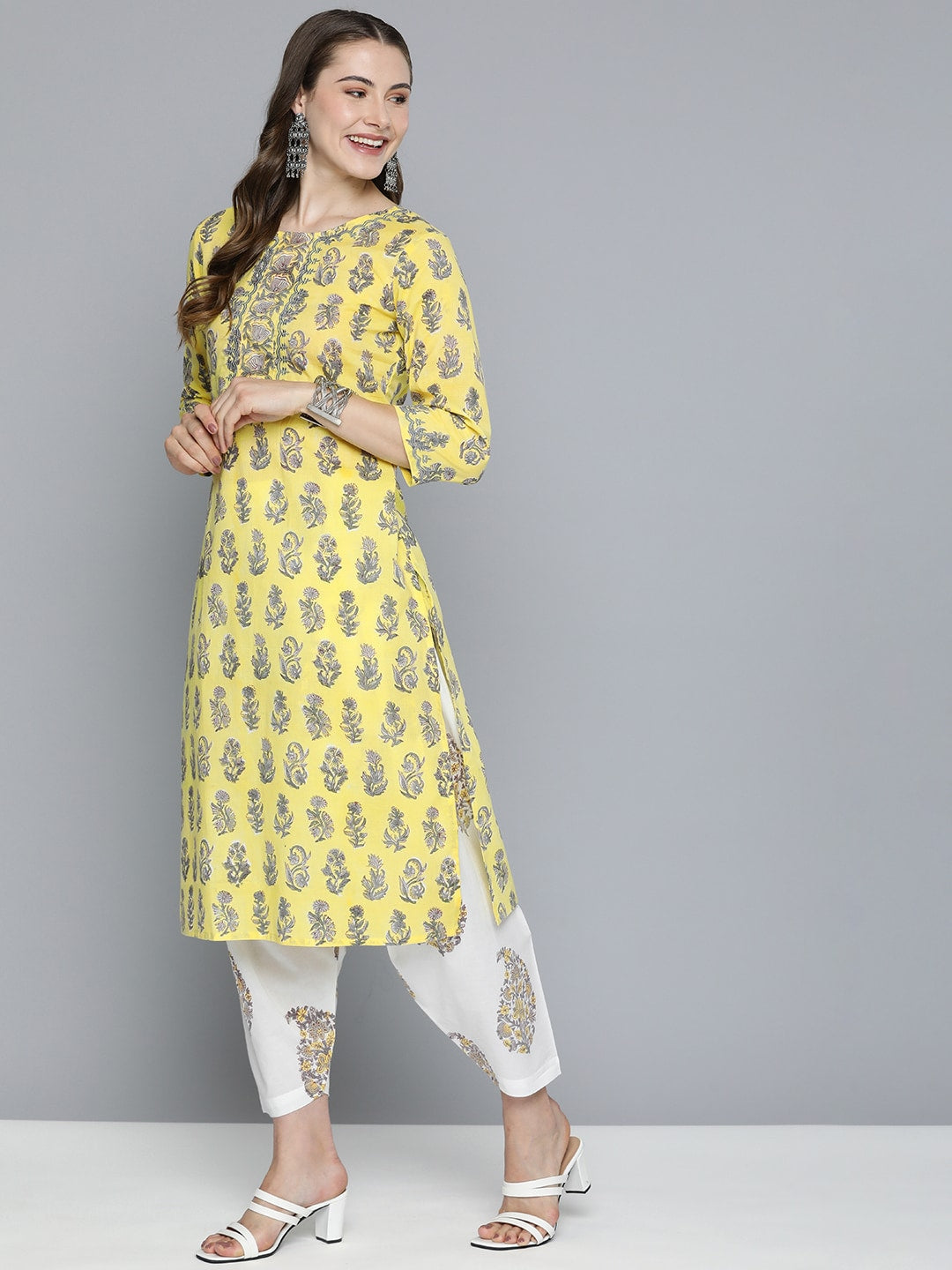 HERE&NOW Motifs Printed Regular Pure Cotton Kurta with Salwar & With Dupatta | Grocsy