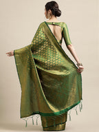 Saree Mall Green & Gold-Toned Woven Design Zari Silk Blend Banarasi Saree | Grocsy