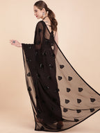Sangria Black Embellished Sequinned Pure Georgette Saree | Grocsy