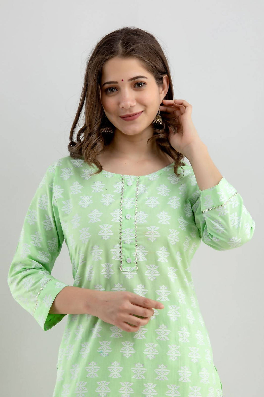 Vamika Printed Cotton Green Party Wear/Casual Wear Kurta Set/Suit | Grocsy