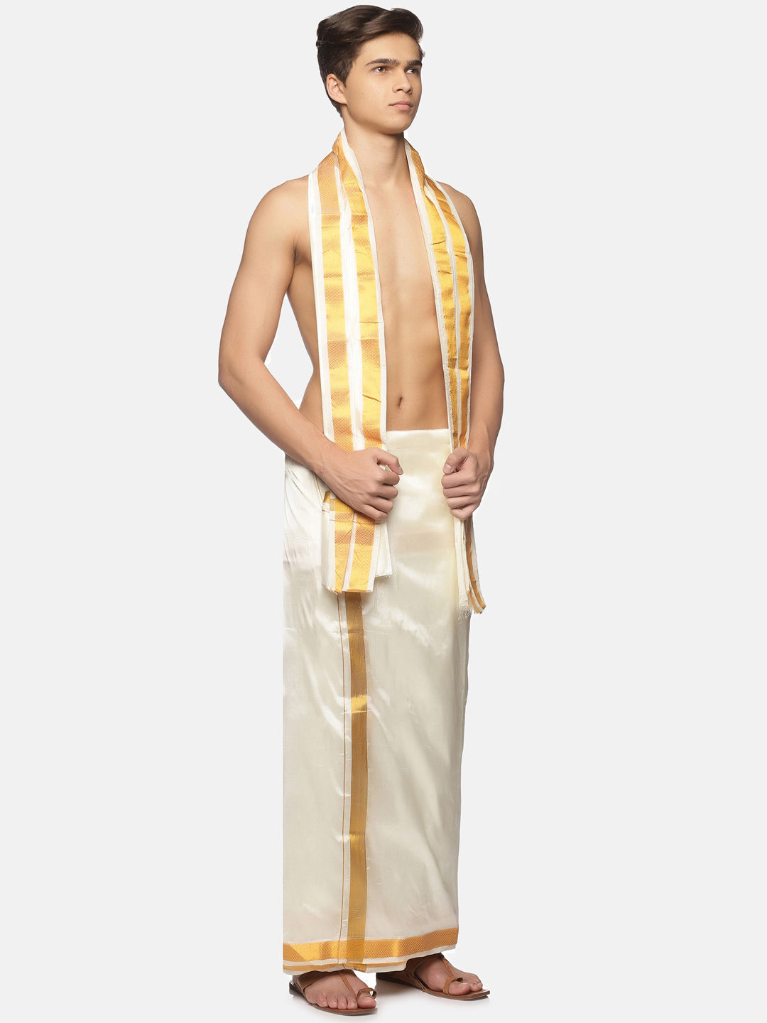 Sethukrishna Men Cream-Coloured Solid Dhotis | Grocsy