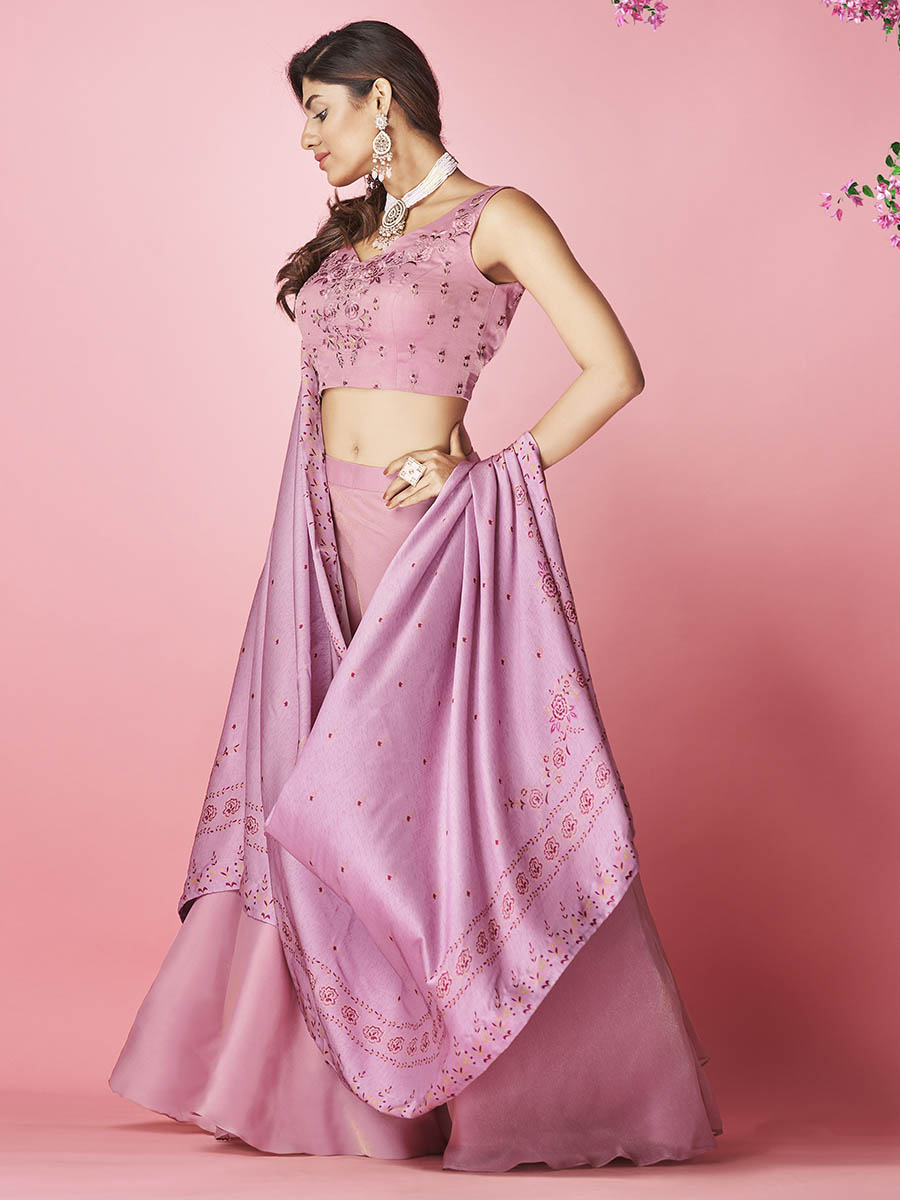 Myra Lilac Art Silk Designer Lehenga | Grocsy