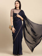 Sangria Blue Gotta Patti Silk Blend Saree | Grocsy