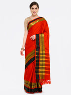 Saree Mall Red & Gold-Toned Silk Cotton Colourblocked Kanjeevaram Saree | Grocsy