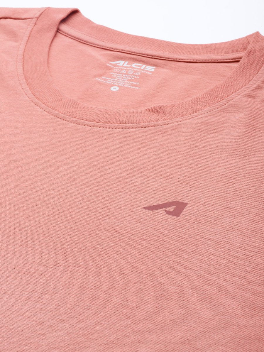 Alcis Men Dusty Pink Solid Slim Fit Gym T-shirt | Grocsy