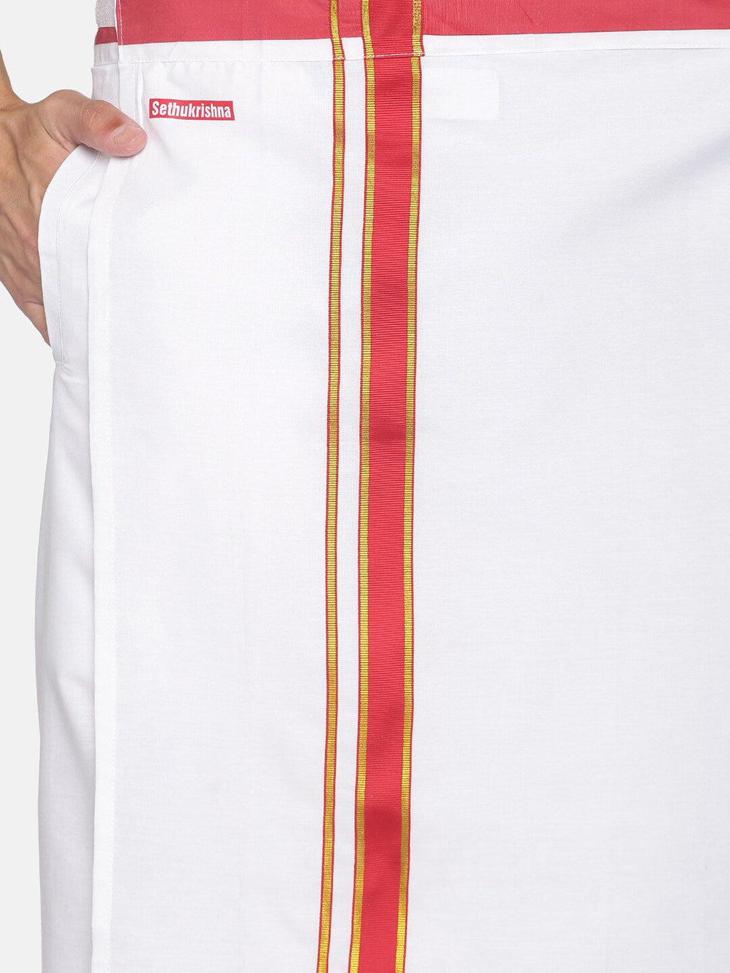 Sethukrishna Men White Solid Cotton Readymade Dhoti | Grocsy