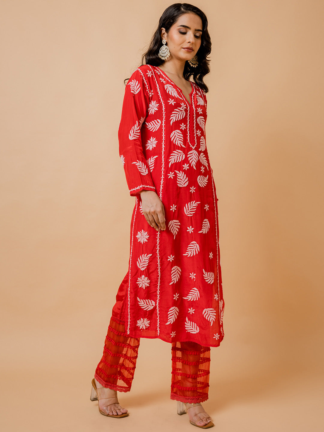 HOUSE OF KARI Ethnic Motifs Chikankari Silk Kurta | Grocsy