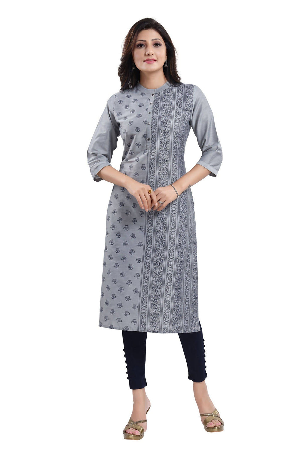 Snehal Creations Grey Cotton Silk Formal Wear Tunic For Women | Grocsy