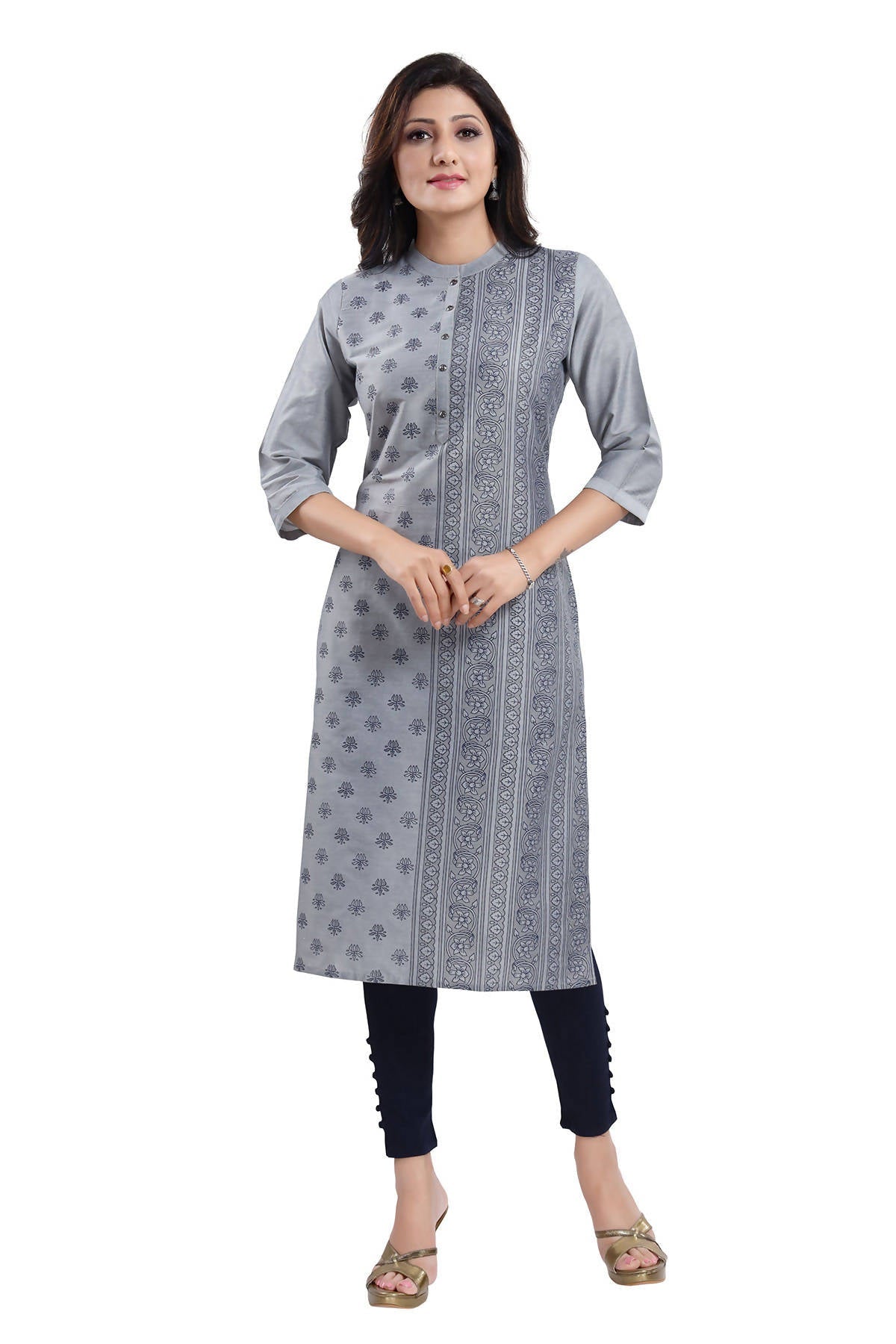Snehal Creations Grey Cotton Silk Formal Wear Tunic For Women | Grocsy
