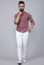 Miravan Men's Cotton Maroon Floral Printed Slim Fit Shirt | Grocsy