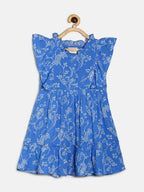 Manet Girls Cotton Frill Sleeve Frock Big Flower Print - Blue | Grocsy