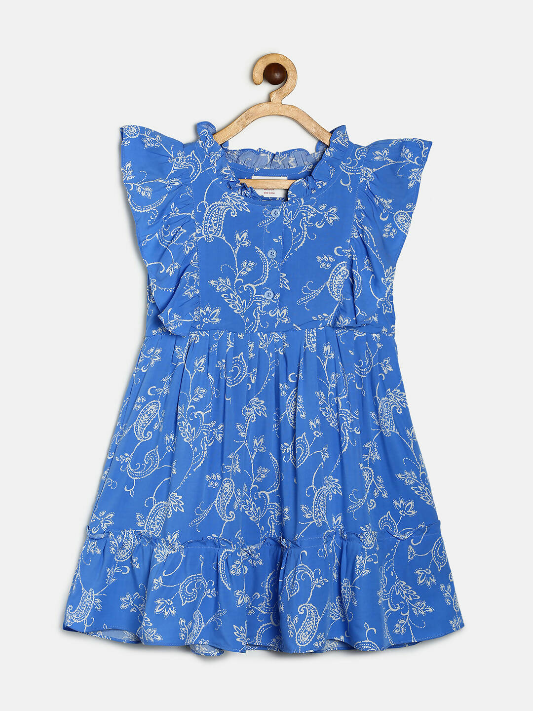 Manet Girls Cotton Frill Sleeve Frock Big Flower Print - Blue | Grocsy