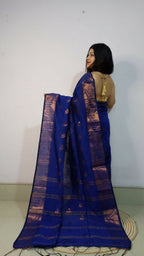 Exclusive Collection Beautiful Blue Cotton Silk Woven Handloom Saree With Running Blouse Piece | Grocsy
