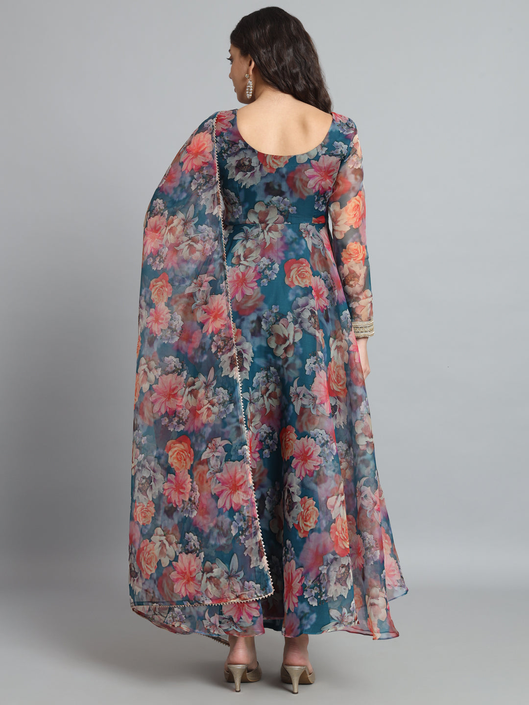 Fab Fashion Organza Floral Blue Gota Anarkali | Grocsy