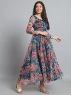 Fab Fashion Organza Floral Blue Gota Anarkali | Grocsy