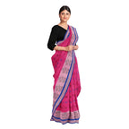 Exclusive Collection 100% Pure Cotton Magenta Tant Saree With Hand Weaving Work | Grocsy