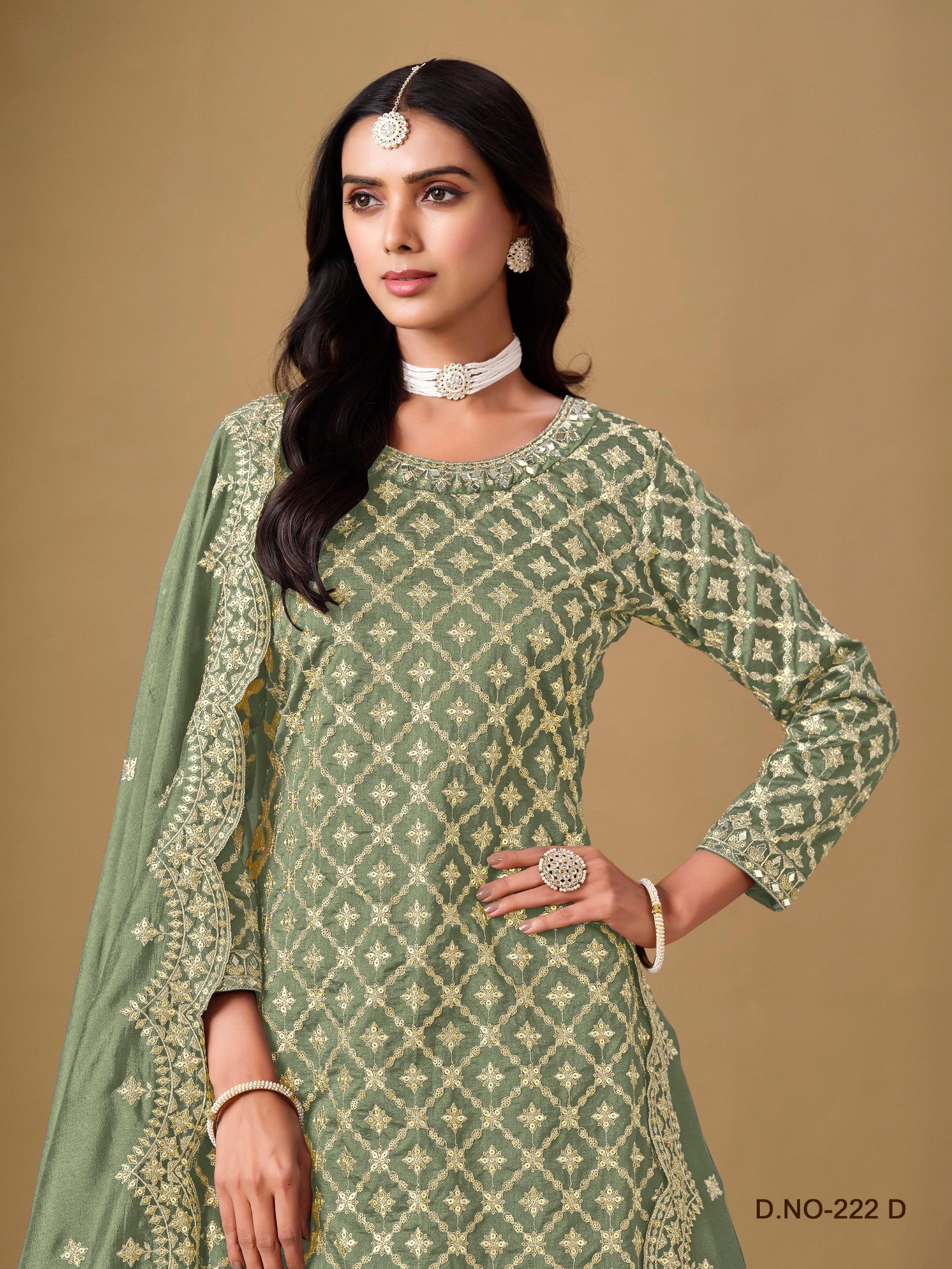 Anaita Dark Magenta Embroidered Chinon Silk Stitched Sharara Suit | Grocsy