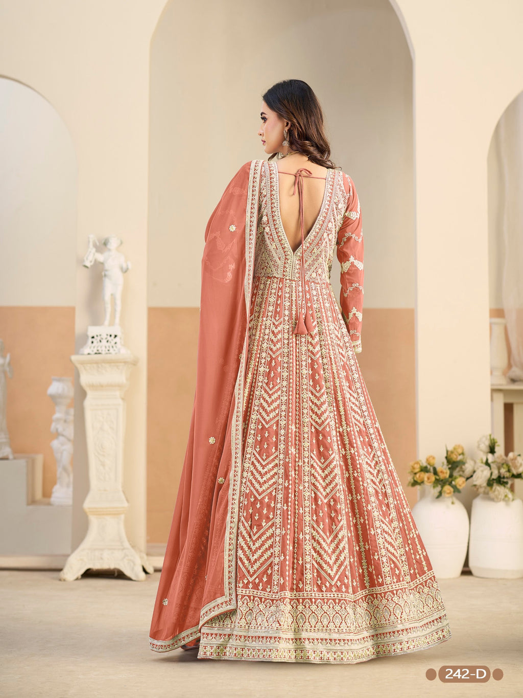 Anaita Light Orange Heavy Embroidered Faux Georgette Anarkali Suit With Salwar | Grocsy