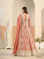 Anaita Light Orange Heavy Embroidered Faux Georgette Anarkali Suit With Salwar | Grocsy