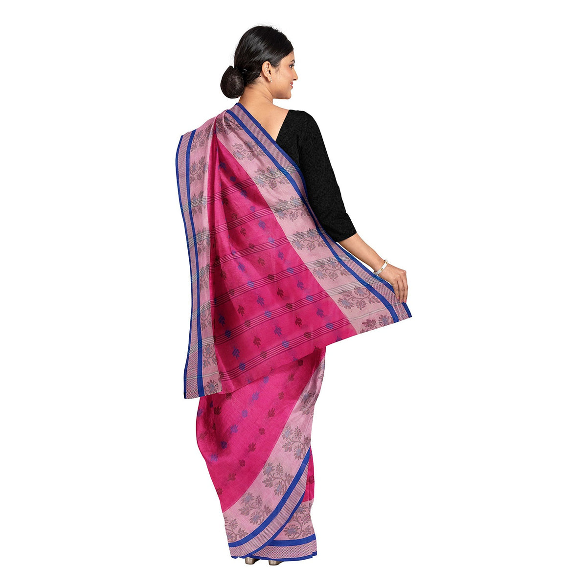 Exclusive Collection 100% Pure Cotton Magenta Tant Saree With Hand Weaving Work | Grocsy