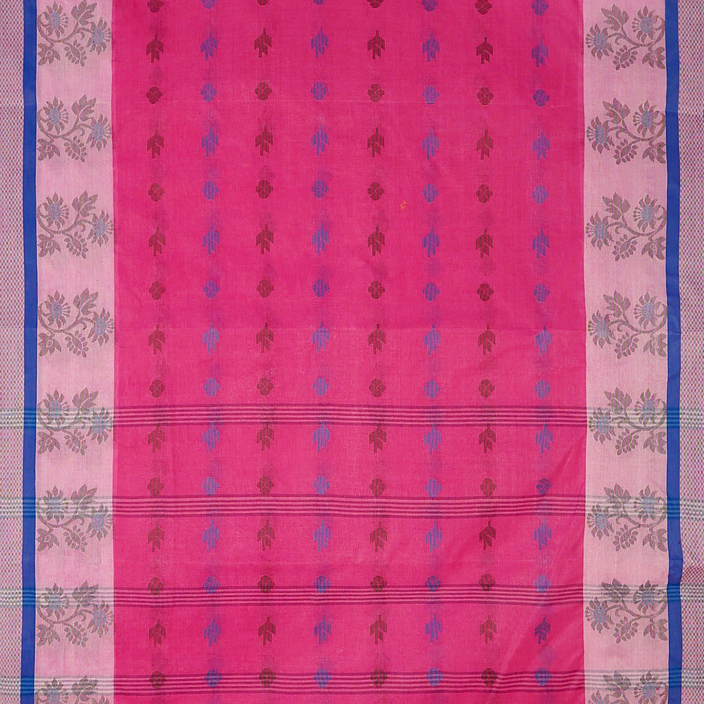 Exclusive Collection 100% Pure Cotton Magenta Tant Saree With Hand Weaving Work | Grocsy