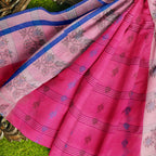 Exclusive Collection 100% Pure Cotton Magenta Tant Saree With Hand Weaving Work | Grocsy