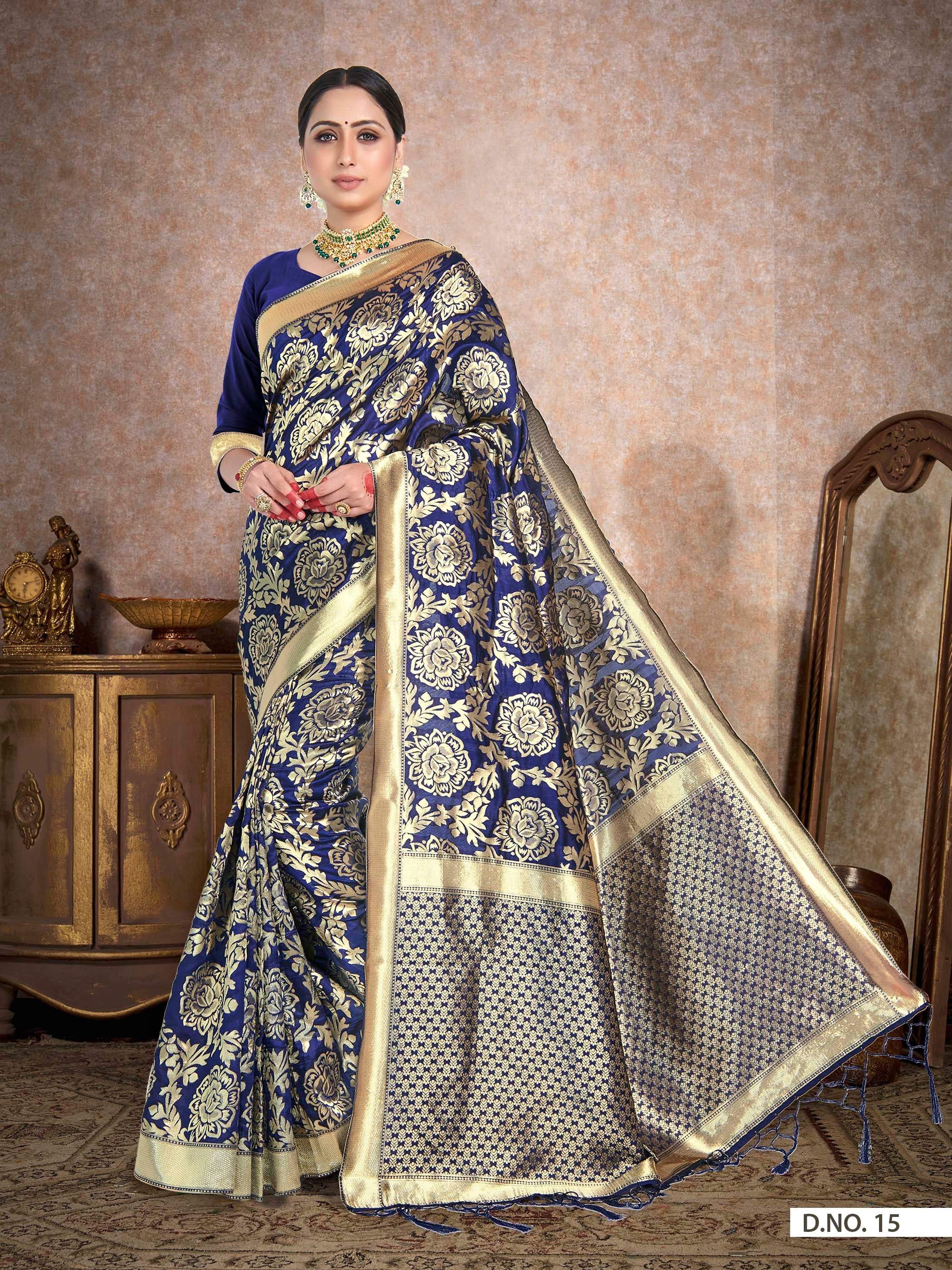 Vardha Space Blue Woven Banarasi Saree | Grocsy
