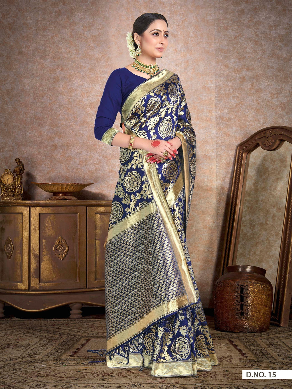 Vardha Space Blue Woven Banarasi Saree | Grocsy